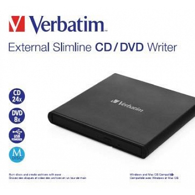 mecanică externă VERBATIM Slimline CD/DVD Writer USB - fără NERO