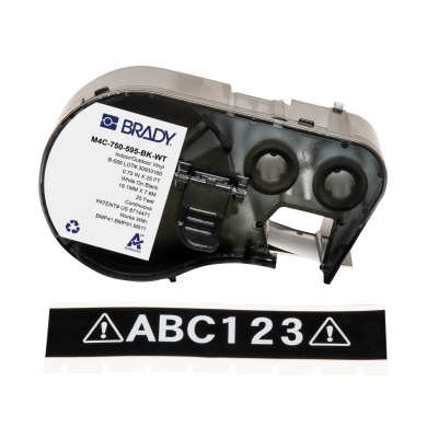 Brady M4C-750-595-BK-WT / 170823, 19.05 mm x 7.62 m, Vinil, text alb / fundal negru