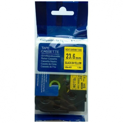 Brother HSe-651 23,7mm x 1,5m, contractabila, text negru / fundal galben, tub termocontractibil, banda compatibila