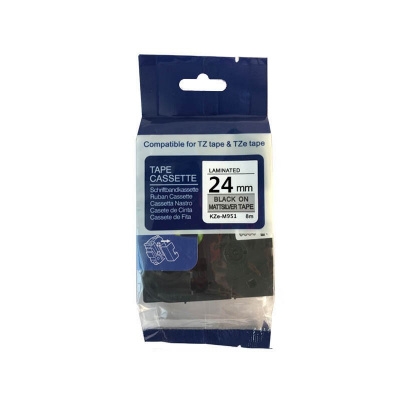 Banda compatibila Brother TZ-M951 / TZe-M951, 24mm x 8m, text negru / fundal argintiu