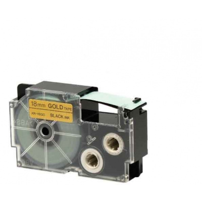 Banda compatibila Casio XR-18GD1 18mm x 8m text negru / fundal auriu