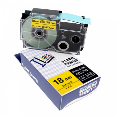 Banda compatibila Casio R11YW 18mm x 2,5m contractabila, text negru / fundal galben