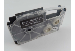Banda compatibila Casio XR-6ABK, 6mm x 8m text alb / fundal negru