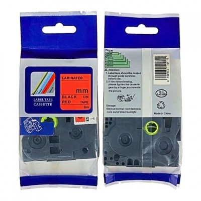 Brother HGe-411, 6mm x 8m, text negru / fundal rosu, de mare viteză banda compatibila