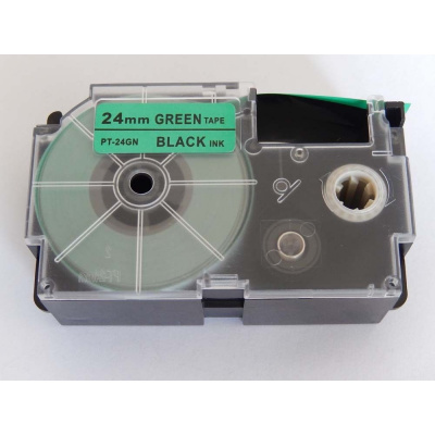 Banda compatibila Casio XR-24GN1, 24mm x 8m, text negru / fundal verde