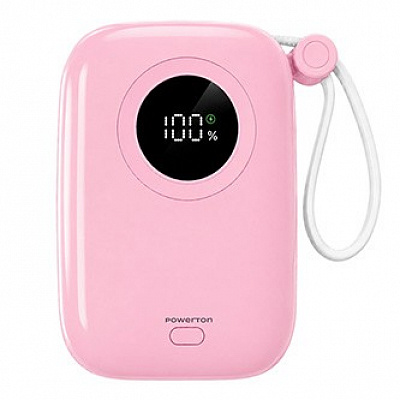 Powerton ENERGY PASTEL EDITION Power Bank 10000mAh, 2x USB-C, 22.5W, cablu integrat, roz