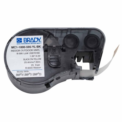 Brady MC1-1000-595-YL-BK / 131583, benzi autoadezive 25.40 mm x 7.62 m