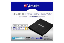Verbatim externí Blu-Ray mechanika Ultra HD, 4K, 43888, USB 3.1 Gen1 (3.0), USB C