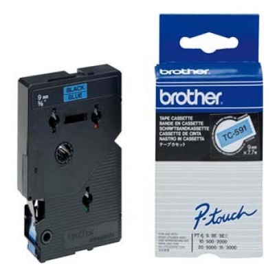 Brother TC-591, 9mm x 7,7m, text negru / fundal albastru, banda original