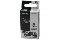 Casio XR-12WE1, 12mm x 8m, text negru / fundal alb, banda originală