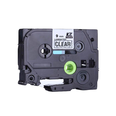 Banda compatibila Brother TZ-S121 / TZe-S121 9mm x 8m puternic adeziva, text negru / fundal transparent