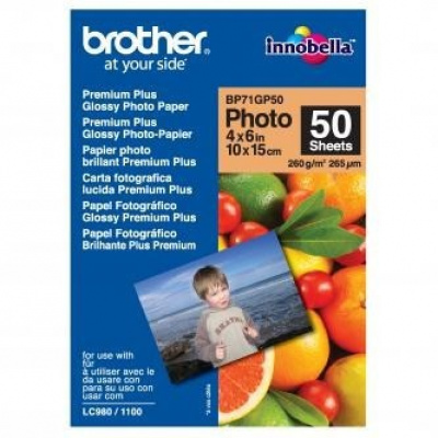 Brother Premium Glossy Photo Paper BP71GP50, 260 g/m2, 10x15cm, 50buc., lucios, alb, hârtie fotografică