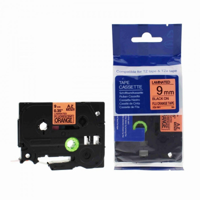 Banda compatibila Brother TZ-B21 / TZe-B21, semnal 9mm x 8m, text negru / fundal portocaliu