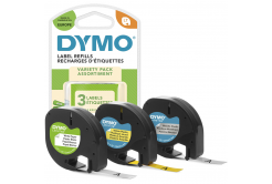 Dymo 91241, S0721800, 12mm x 4m, černý tisk/bílý, žlutý, stříbrný podklad, 3ks, originální páska