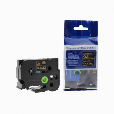 Banda compatibila Brother TZ-354 / TZe-354, 24mm x 8m, text auriu / fundal negru