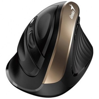Genius mouse Ergo 8250S, 1600DPI, 2.4 [GHz], optică, 6gro., fără fir, negru-auriu, 1 buc. AA, vertical