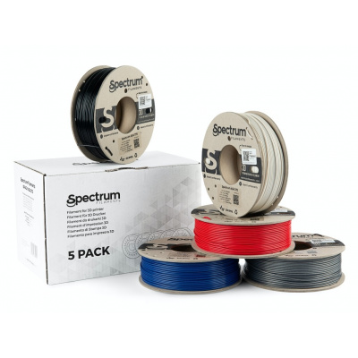 Spectrum 80749 3D filament, ASA 275, 1,75mm, 5x250g, alb, negru, argintiu, Albastru, Roșu (Mix Polar white, Deep black, Silver star, Navy Blue, Bloody red)