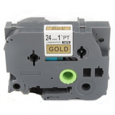 Banda compatibila Brother TZ-851 / TZe-851, 24mm x 8m, text negru / fundal auriu