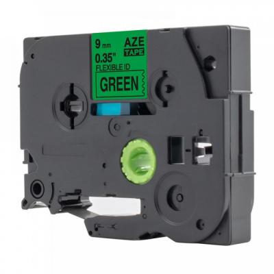 Banda compatibila Brother TZ-FX721 / TZe-FX721, 9mm x 8m, flexi, text negru / fundal verde