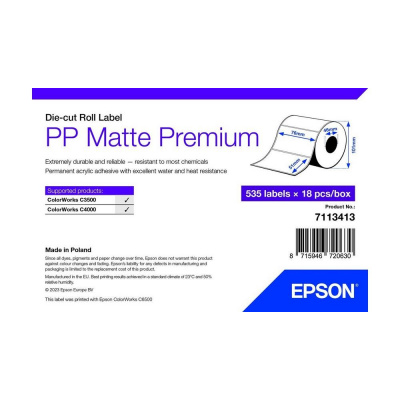 Epson 7113413 PP Matte, pentru ColorWorks, 76x51mm, 535buc., polipropilenă, alb etichete autoadezive