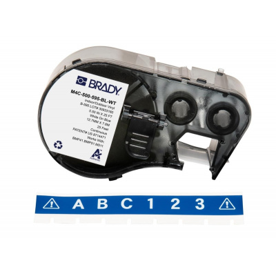 Brady M4C-500-595-BL-WT / 170813, 12.70 mm x 7.62 m, Vinil, text alb / fundal albastru