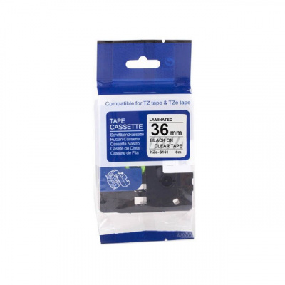 Banda compatibila Brother TZ-S161 / TZe-S161, 36mm x 8m, puternic adeziva, text negru / fundal transparent