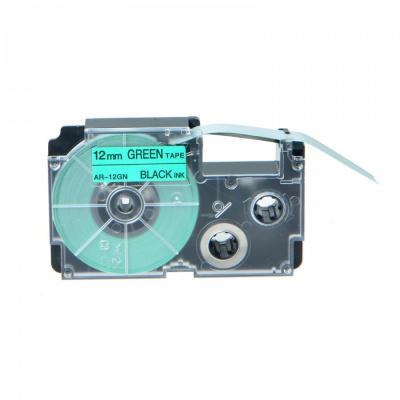 Banda compatibila Casio XR-12GN1, 12mm x 8m text negru / fundal verde