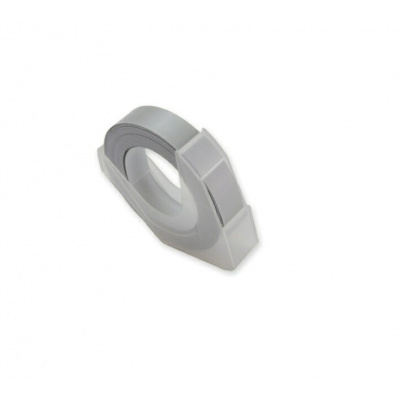 Dymo Omega, 9mm x 3m, text alb / argintiu negru, banda compatibila
