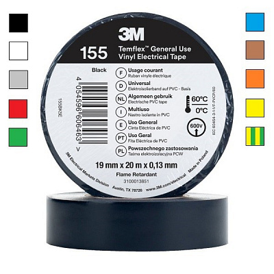 3M Temflex 155 Elektroizolační páska, tl. 0,13 mm, 19 mm x 20 m 19 mm x 20 m zelená/green