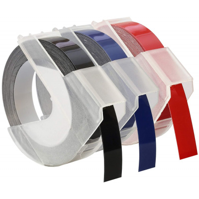 Banda compatibila Dymo S0847750, 9mm x 3 m, text alb / negru, albastru, rosu, 3 buc.