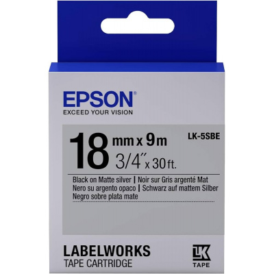 Epson LabelWorks LK-5SBE C53S655013 18mm x 9m, text negru / fundal argintiu mat, mat, banda original