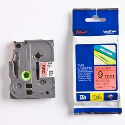 Brother TZ-421 / TZe-421, 9mm x 8m, text negru / fundal rosu, banda original