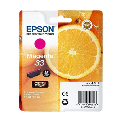 Epson T33434012, T33 purpuriu (magenta) cartus original