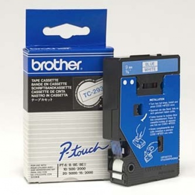 Brother TC-293, 9mm x 7,7m, text albastru / fundal alb, banda original