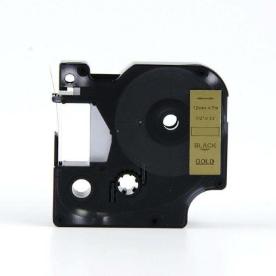 Banda compatibila Dymo 40923, 9mm x 7m, text negru / fundal auriu