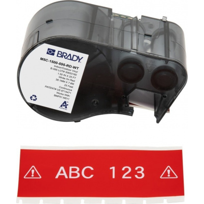 Brady M5C-1500-595-RD-WT / 170943, 38.10 mm x 7.62 m, Vinil, text alb / fundal rosu