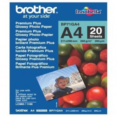 Brother BP71GA4 Glossy Photo Paper, hartie foto, lucios, alb, A4, 260 g/m2, 20 buc