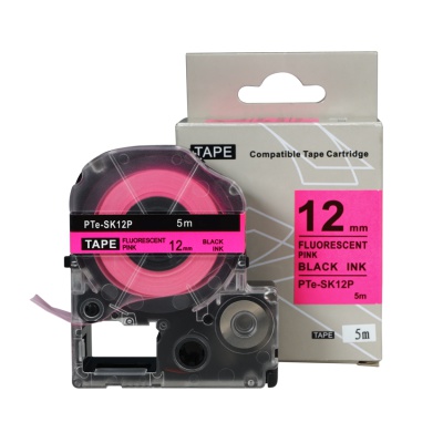 Epson SK12P, 12mm x 5m, text negru / fluorescenta fundal roz, banda compatibila