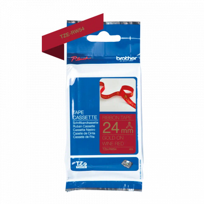 Brother banda original TZE-RW54, text auriu/fundal rosu, unlaminated, 4m, 24mm
