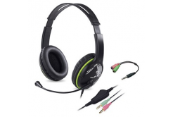 Genius HS-400A sluchátka s mikrofonem+redukce na single Jack, drátová, černá, 2 3,5 mm jack + redukce na 1 3,5 mm jack