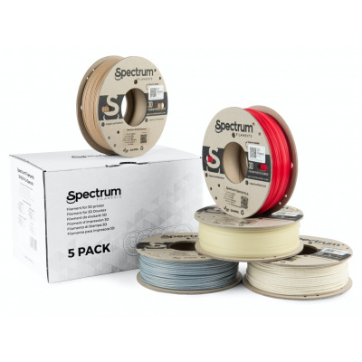 Spectrum 80754 3D filament, PLA specials, 1,75mm, 5x250g, alb, Bej, Roșu, Maro, Verde (Mix Stone Light, Stone dark, Thermoactiv red, Wood oak, Glow green)