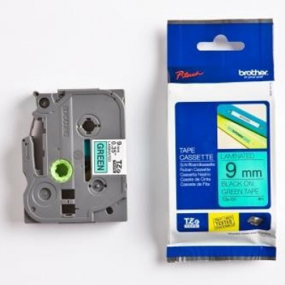 Brother TZ-721 / TZe-721, 9mm x 8m, text negru / fundal verde, banda original