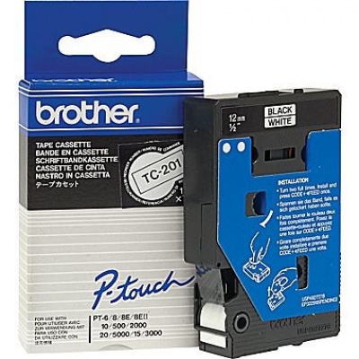Brother TC-201, 12mm x 7,7m, text negru / fundal alb, banda original