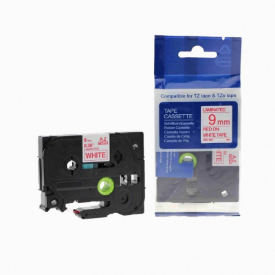 Banda compatibila Brother TZ-222 / TZe-222, 9mm x 8m, text rosu / fundal alb