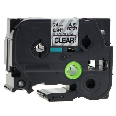 Banda compatibila Brother TZ-S151 / TZe-S151, 24mm x 8m, puternic adeziva, text negru / fundal transparent