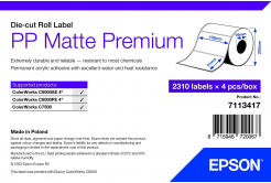 Epson 7113417 PP Matte, pentru ColorWorks, 102x51mm, 2310buc., polipropilenă, alb etichete autoadezive
