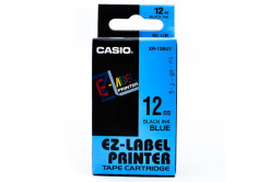 Casio XR-12BU1, 12mm x 8m, text negru / fundal albastru, banda originala