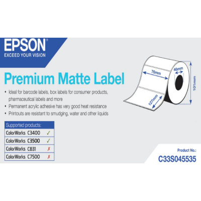 Epson C33S045535 Premium Matte, pentru ColorWorks, 76x127mm, 265buc., alb etichete autoadezive