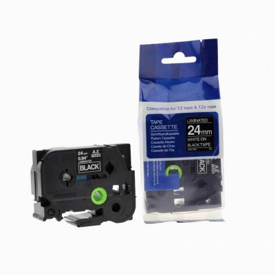 Banda compatibila Brother TZ-355 / TZe-355, 24mm x 8m, text alb / fundal negru