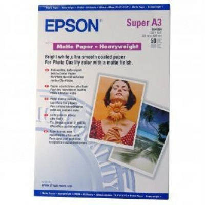 Epson Matte Paper Heavyweight S041264 C13S041264, 167 g/m2, A3+, mat, puternic, alb, hârtie fotografică